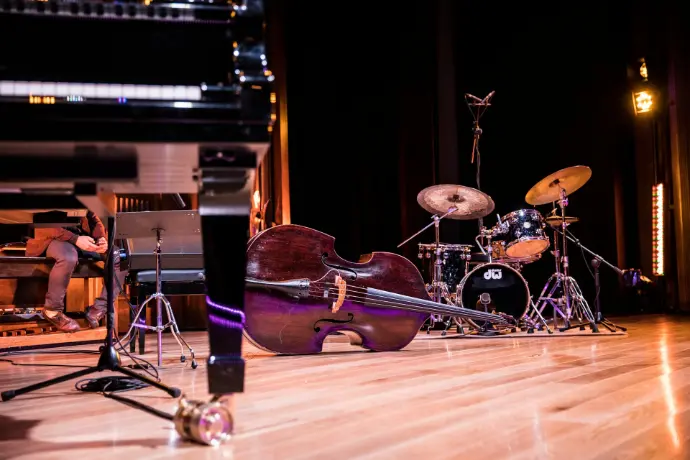 low angle photography of violin on ground